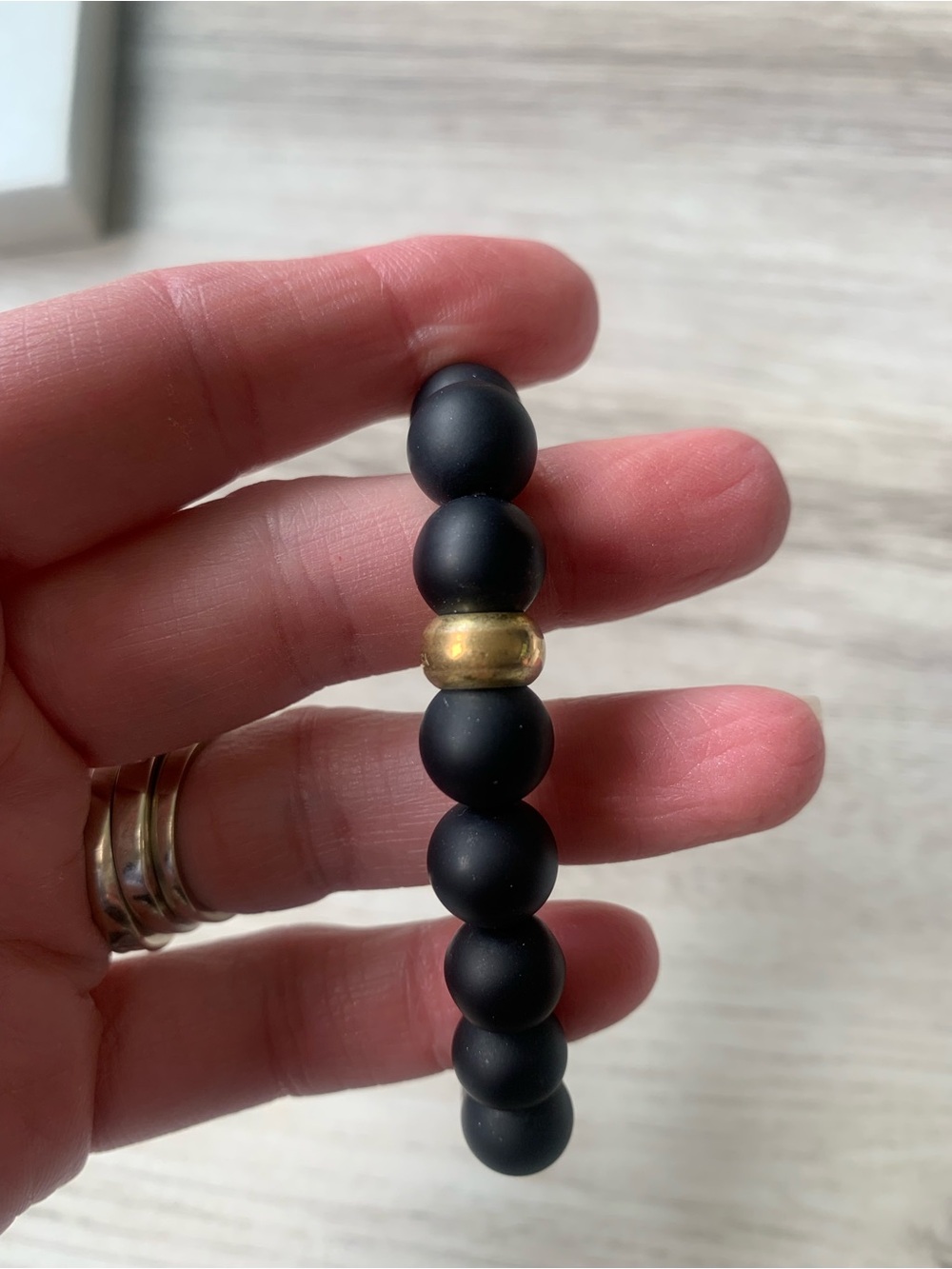 ✨ NIB Shivam 8" Genuine Gemstone Black Onyx Beaded Bracelet with brass bead - Picture 4 of 10
